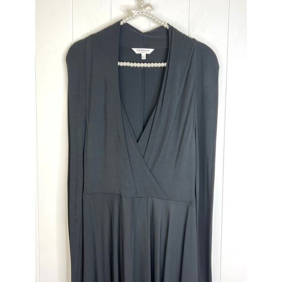 L.K.Bennett London Black Faux Wrap Asymmetrical Hem Long Sleeve Midi Dress SZ 10 - Picture 2 of 9